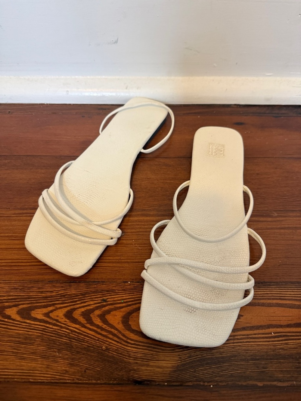 Women's White Square-Toe Strappy Slide Sandals